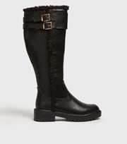 New Look Black Faux Shearling Chunky Knee High Boots